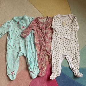 2 little girl footed sleepers, 3M and 3-6M